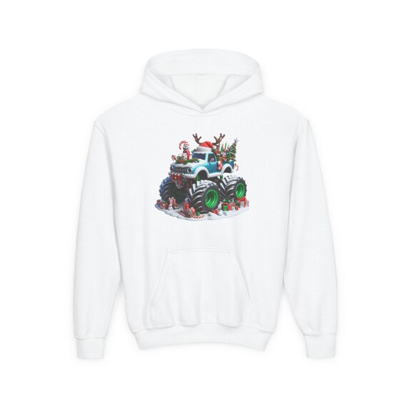 Christmas Monster Truck Hoodie | Santa, Reindeer, Presents Kids Sweatshirt