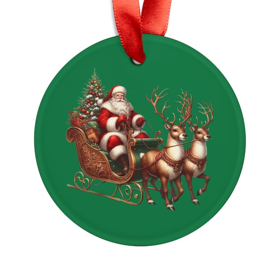 Christmas Acrylic Ornament with Ribbon, Holiday Décor, Personalized Gift, Tree Ornament, Festive Home Decoration