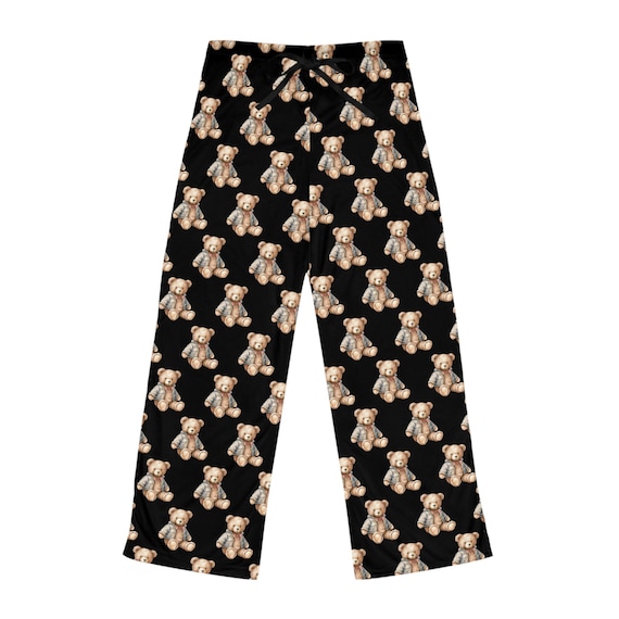 Teddy Bear Pattern Pajama Pants | Black All-Over Print