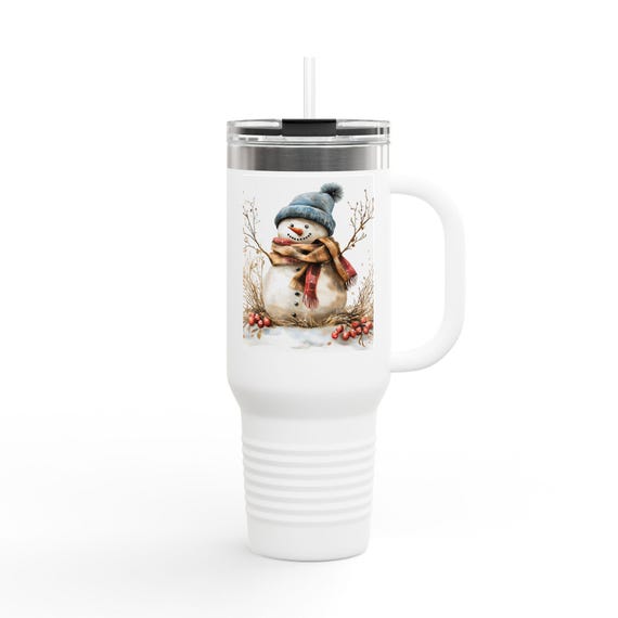 Watercolor Snowman Winter Scene 40oz Travel Mug | Insulated Tumbler