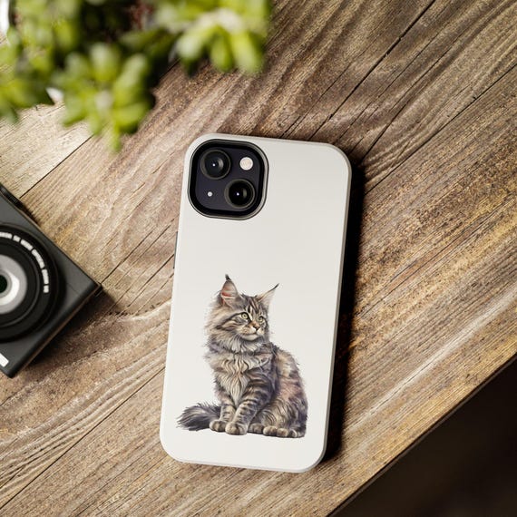 Maine Coon Cat Tough Phone Cases, Cat Lover Phone Accessories, Protective Phone Covers, Durable Phone Protectors, Animal Print iPhone Case
