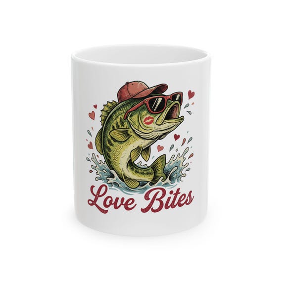 Love Bites Bass Illustration Mug | Ceramic Coffee Cup