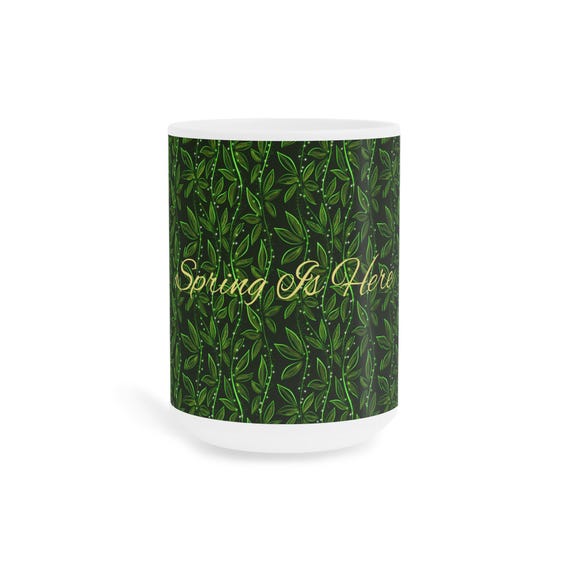 Green Vine Leaves Pattern Mug | Botanical Ceramic Coffee Cup