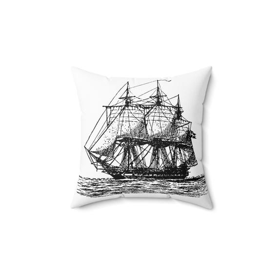 Nautical Ship Pillow, Ocean Decor, Maritime Throw Cushion, Nautical Gift, Home Accent - Spun Polyester Square Pillow, Coastal Decor, Beach