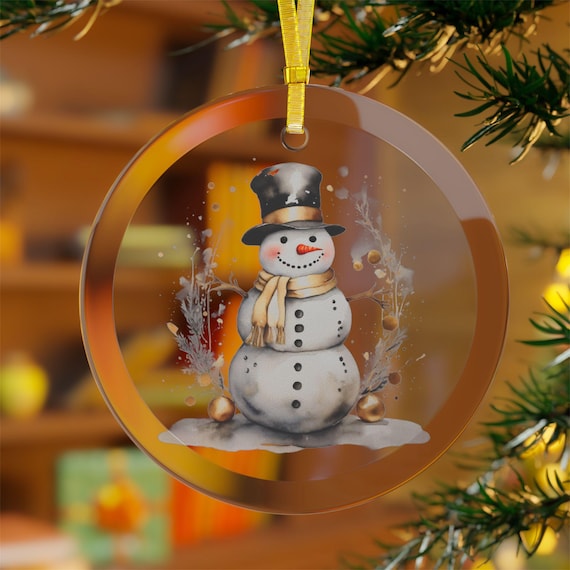 Glass Ornaments, Snowman Decoration for Christmas Tree - Holiday Baubles, Festive Ornaments, Winter Decor, Tree Decorations, Xmas Ornament