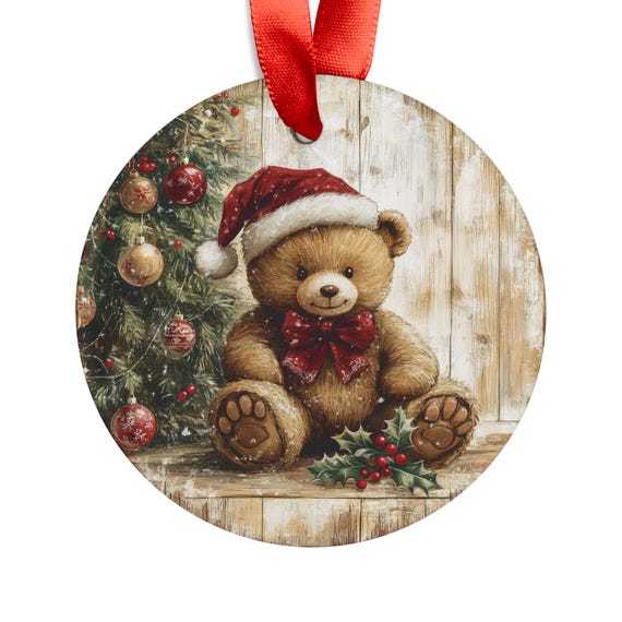 Acrylic Ornament, Christmas Teddy Bear and Holiday Birds, Seasonal Decor, Tree Decoration, Festive Hanging Ornament, Holiday Gift Idea, Xmas