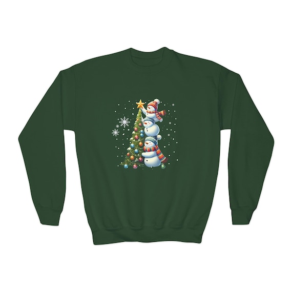Snowman Youth Crewneck Sweatshirt, Winter Kids Jumper, Christmas Pullover, Children's Holiday Top, Kid's Snowman Sweater