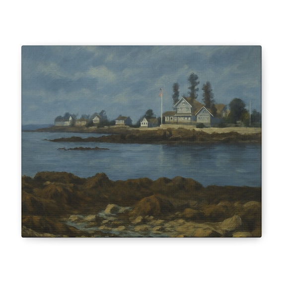 Canvas Wall Art, Coastal Maine Beach Oil Painting, Lords Point Kennebunk Maine, Matte Stretched 25" Canvas, Home Decor, Artwork, Wall Decor,