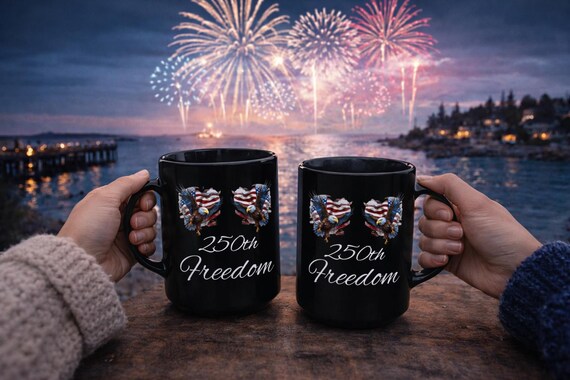 250th Freedom Patriotic Eagle Coffee Mug – 15oz Black Ceramic Independence Day Mug