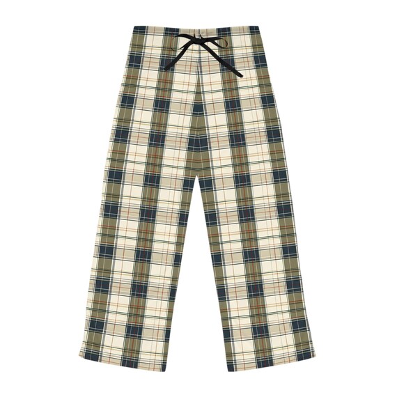 Cream Navy Rust Plaid Pajama Pants | Cozy Flannel Check Loungewear