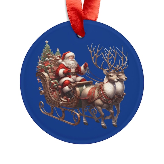 Christmas Acrylic Ornament, Santa Sled Reindeer Decor, Holiday Tree Decoration, Festive Hanging Ornament, Xmas Gift Decor