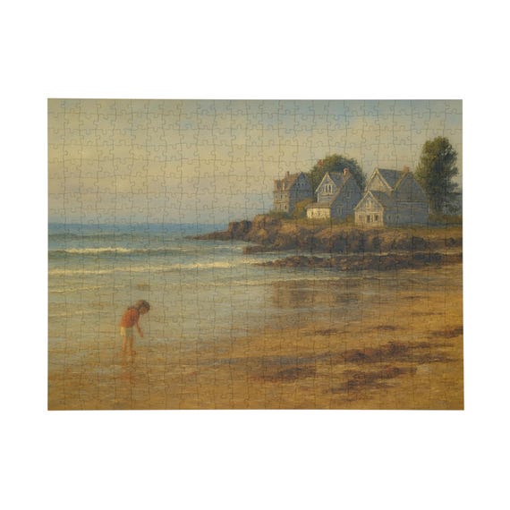 Coastal Beach Scene Puzzle 500-Piece | Seaside Houses Shoreline Mothers Beach Kennebunk Maine Puzzle