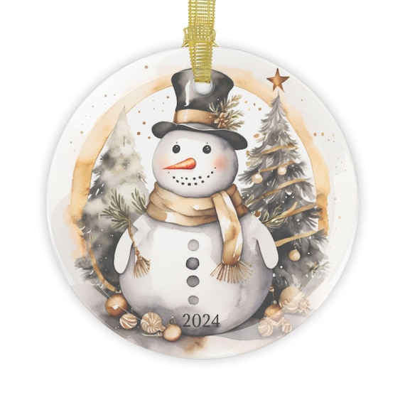 Christmas Glass Ornaments - Snowman 2024 Date Decoration for Holiday Tree, Xmas Gift Idea, Festive Home Decor, Winter Ornament Set, Handmade