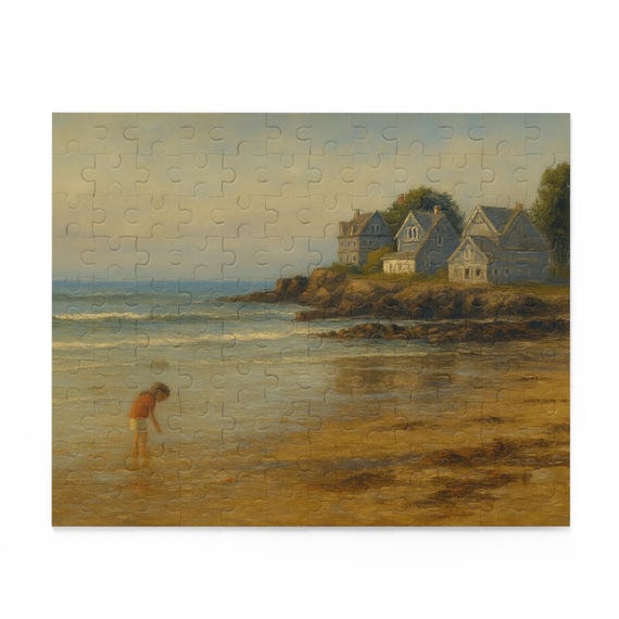 Lorda Point Kennebunk Maine Coastal Cottage Beach Scene Puzzle