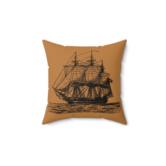 Nautical Throw Square Pillow, Decorative Throw Cushion for Home, Vintage Ship Art, Marine Style Decor, Gift for Nautical Lovers