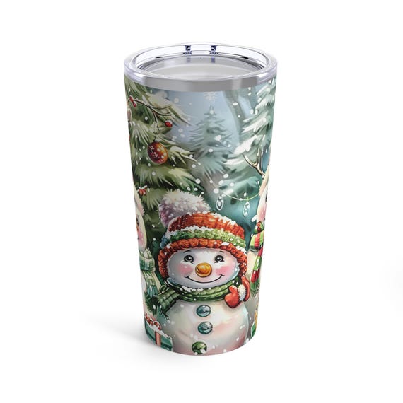 Christmas Snowmen Winter Scene Tumbler 20oz - Holiday Gift, Winter Theme Drinkware, Snowman Lover Cup, Christmas Drink Tumbler, Festive