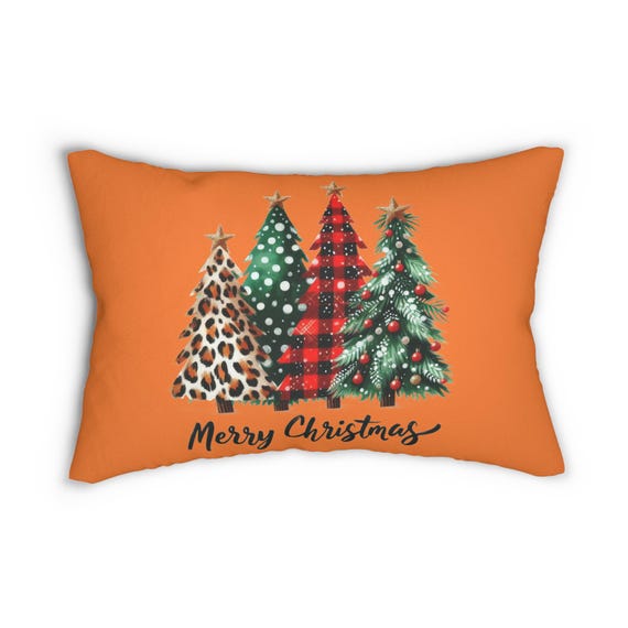 Plaid Leopard Christmas Trees lumbar pillow | Merry Christmas holiday decor