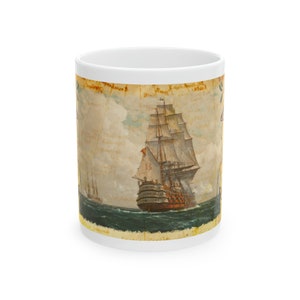 Caneca de café náutica, caneca de cerâmica para carta náutica de navio clipper de 11 onças