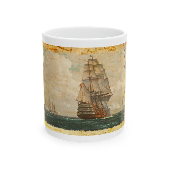 Nautical Coffee Mug, 11oz clipper ship nautical chart mug ceramic mug