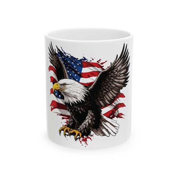 American Eagle Ceramic Mug – Patriotic Coffee Cup | USA Flag Gift for Him & Her | Veterans Day 4th of July Drinkware