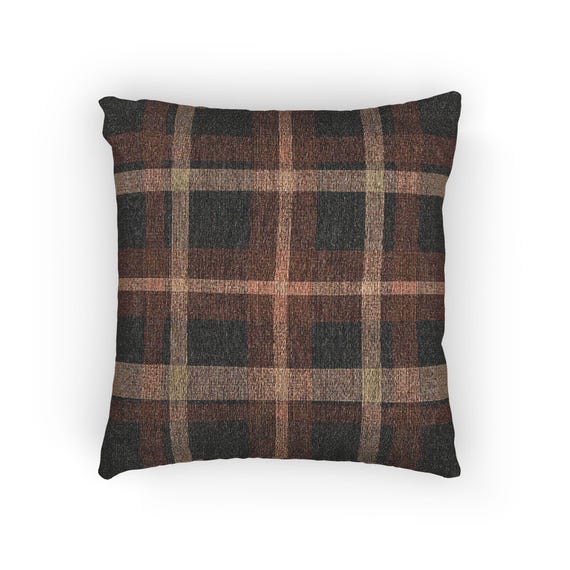 Rustic Plaid Woven Pillow | Plaid Throw Pillow, Farmhouse Decor