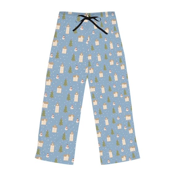 Snowman and Christmas Tree Pattern Pajama Pants | Holiday Lounge Trousers