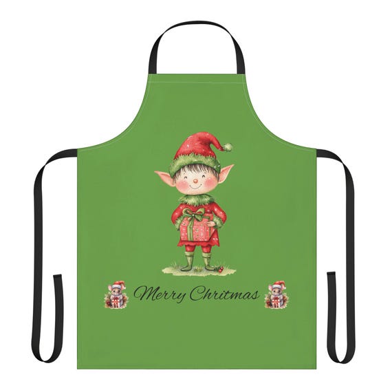 Copy of Vintage Elf Merry Christmas Apron | Christmas Kitchen Apron