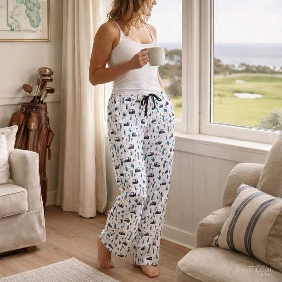 Golf Day Pattern Women's Pajama Pants | Golfing Print Lounge Bottoms