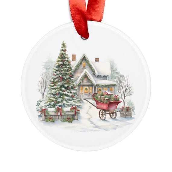 Acrylic Ornament, Winter Scene Christmas Tree Decor, Holiday Gift, Personalized Keepsake, Festive Decoration, Ribbon Hanger