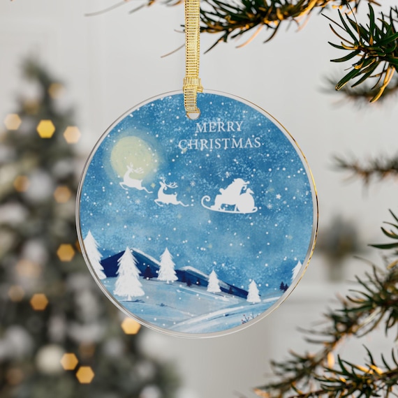 Christmas Acrylic Ornaments - Winter Scene Santa's Sled Decoration, Employee Gift, Family Gift, Holiday Decor, Tree Ornament
