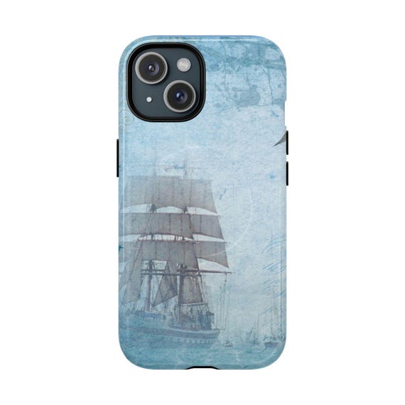 Sailing Ship Phone Case, Maritime Phone Cover, Nautical Watercolor Tough Magnetic Case, Vintage Ship Design, Coastal Theme Accessories