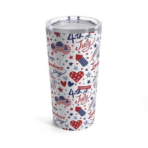 4th of July fireworks Tumbler 20oz drinking glass made of stainless steel construction.
