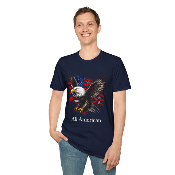 All American Eagle Softstyle T-Shirt with American Flag a patriotic look that says America