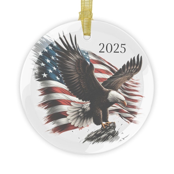 Glass Ornaments, American Eagle Flag Christmas Decoration Patriotic Holiday Gift, Ornaments for Tree, USA December Festive Decor, Red White