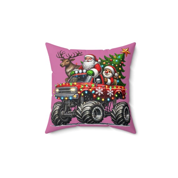 Christmas Truck Decor Pillow, Holiday Throw Pillow, Santa Christmas Pillow, Reindeer Square Pillow, Winter Home Accent