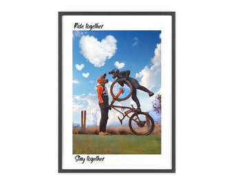 Ride Together Stay Together – MTB-Paarposter mit Holzrahmen
