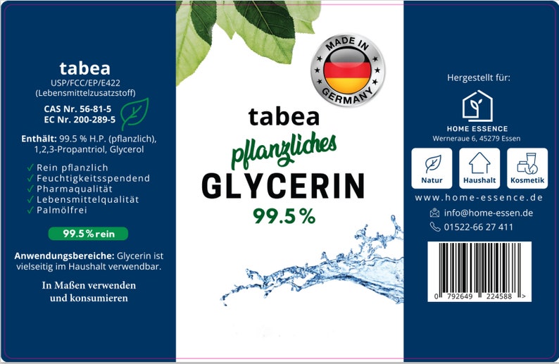 2 x1 Liter Glycerin 1000ml 99,5% min. Pharmaqualität vegan palmölfrei Lebensmittelqualität E422 tabea Ph. Eur Glycerol Bild 5