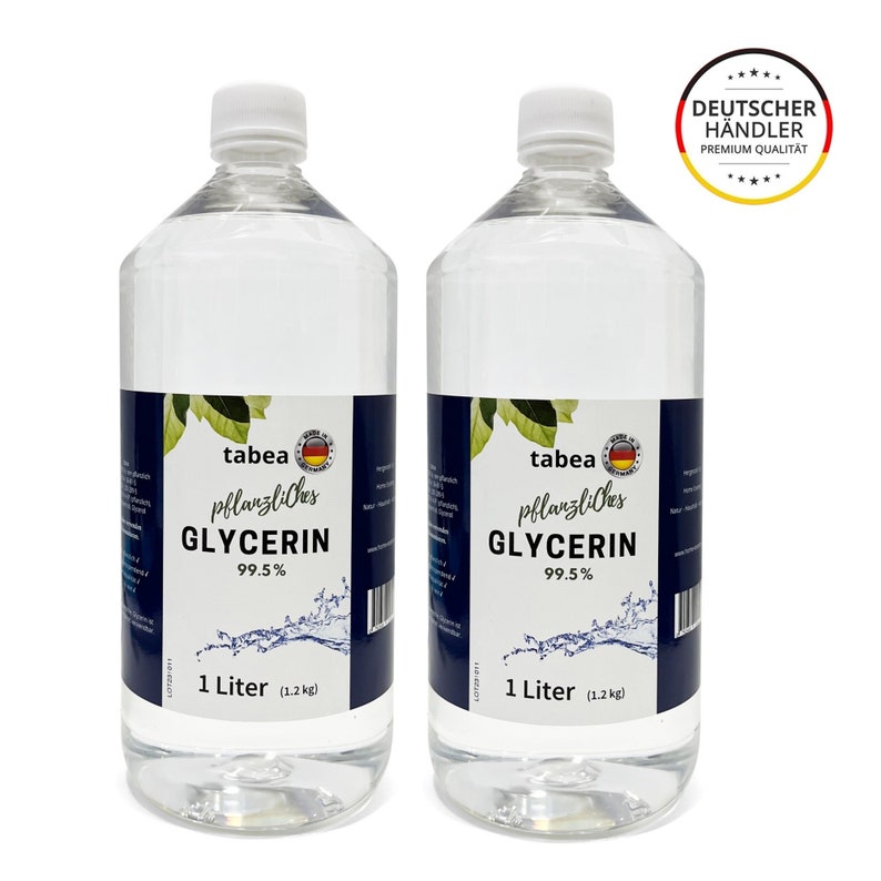 2 x1 Liter Glycerin 1000ml 99,5% min. Pharmaqualität vegan palmölfrei Lebensmittelqualität E422 tabea Ph. Eur Glycerol Bild 1