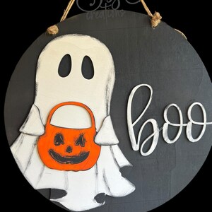 Boo! Ghost and Jack-O-Lantern Halloween Round Door Hanger Welcome Sign