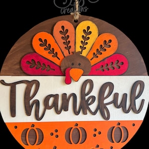 Thankful Turkey Thanksgiving Autumn Round Door Hanger Welcome Sign