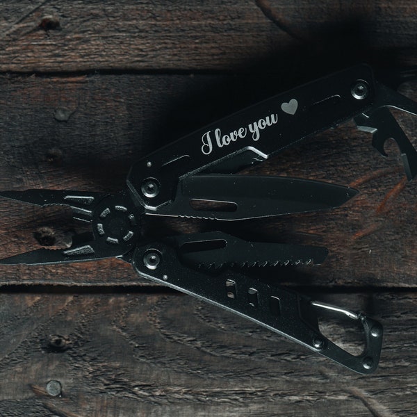 Men Personalized Knife, Gift for Him, Groomsman Gift, Wedding, Best Man, Engraved Name, Text, Pliers, Carabiner, Multi Tool, Idea from Her