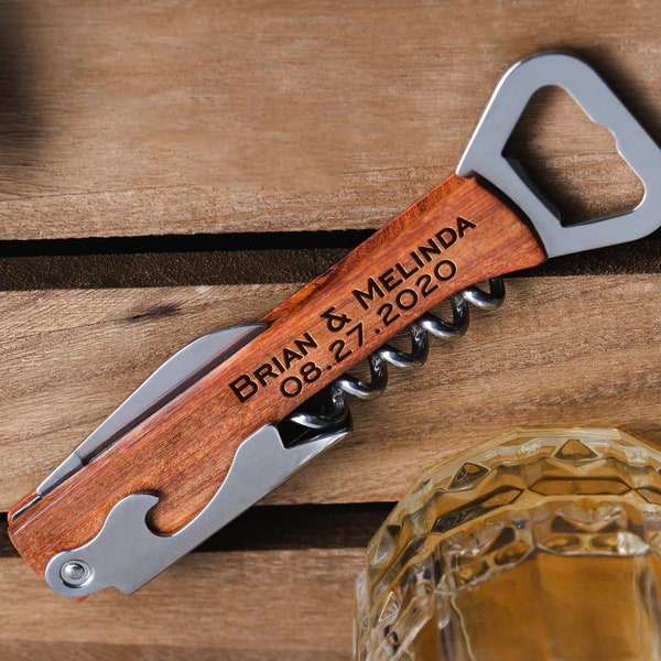 Wedding Proposal Personalized Wooden Bottle Opener, Groomsmen Gift, Groomsman Gifts, Engraved Corkscrew, Wine corkscrew, Custom Corkscrew