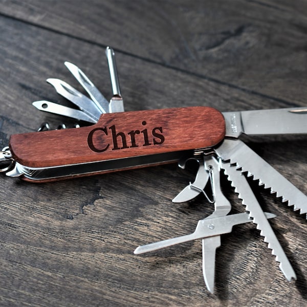 Custom Engraved Swiss Tool, Personalized Knife 11 in 1, Gift for Dad, Gift for Him, Personalized Knife, Groomsmen Gifts, Anniversary Gift