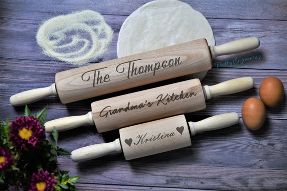 Personalized Solid Wood Rolling Pin: Engraved Gift for Mom