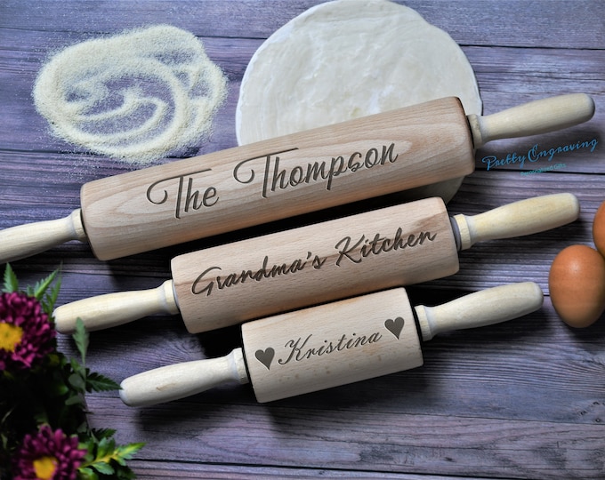 Personalized Solid Wood Rolling Pin: Engraved Gift for Mom
