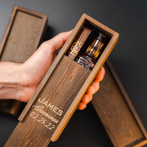 Personalized Groomsmen Gift Box, Engraved Pine Wood Cigar Box