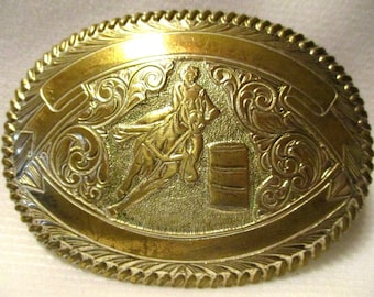 Belle boucle de ceinture CRUMRINE Jewlers BRONZE 2 BANNNER Barrel Racing Trophy