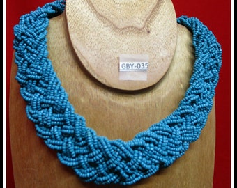 Beautiful Turquoise Vintage Older Style Seed Bead Wide Braided Collar Necklace