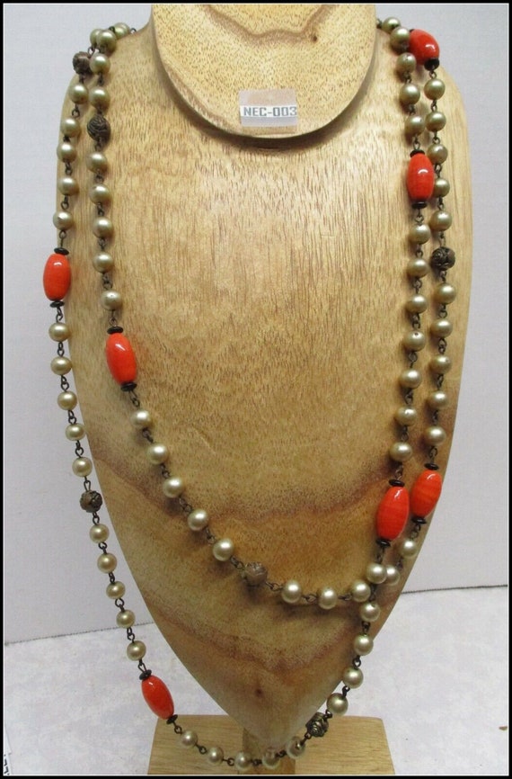Unusual Vintage Orange Beads and Faux Pearls with 