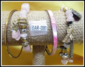 4 pulseras surtidas Cintas rosas vintage y modernas y pedrería rosa Cáncer de mama